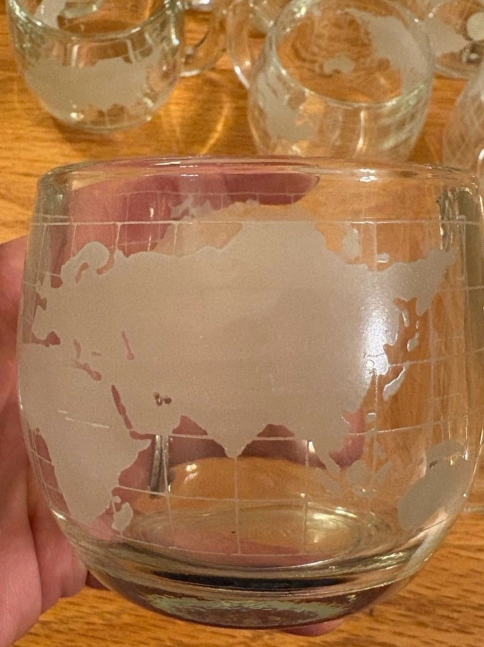 Vintage Set of 4 1970s Nestle World Globe Glass Mugs with ITD Sticker Japan
